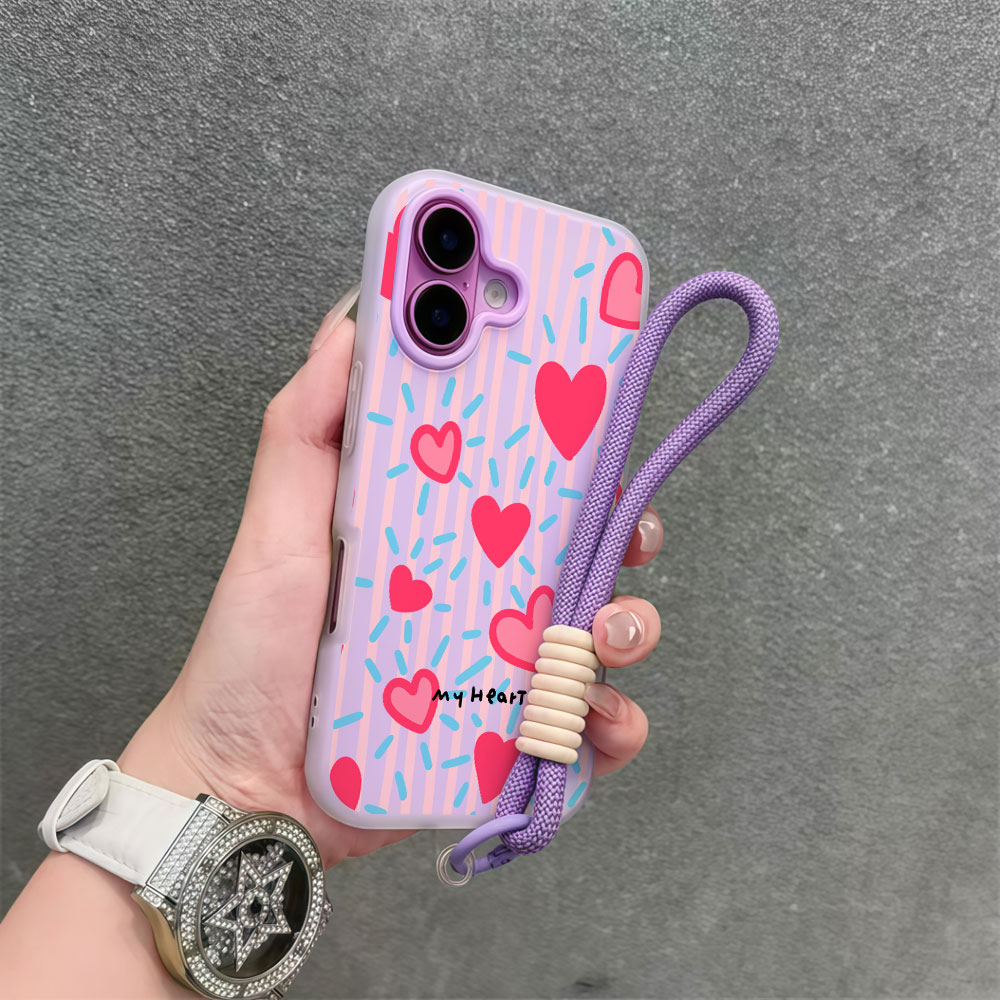 Samsung Galaxy Strap - Red Heart Striped INS Phone Case