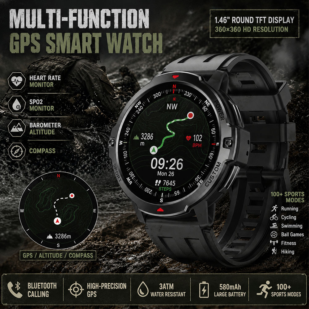 NEW 1.46 Inches Military GPS S - Smartwatch Timex Watches For Women ulasan dan harga