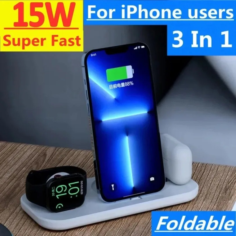 Foldable 3 In 1 Wireless Charg - Watch Xs8 ulasan dan harga
